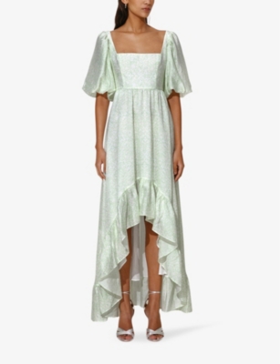 By Malina Womens Floral Mist Mint Amina Puff-sleeve Woven Maxi Dress In Multi-coloured