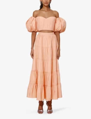 Shop By Malina Malina Women's Apricot Scarlett High-rise Tiered-hem Rayon Skirt In Orange