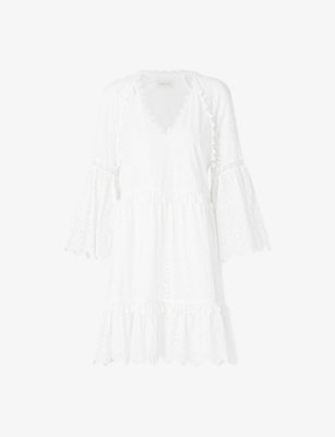 MALINA: Khloe broderie-anglaise tassel-trim cotton mini dress