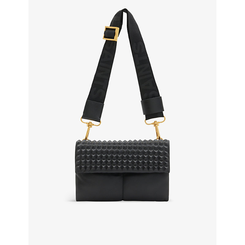 Allsaints Womens Black Ezra Stud-embellished Leather Cross-body Bag