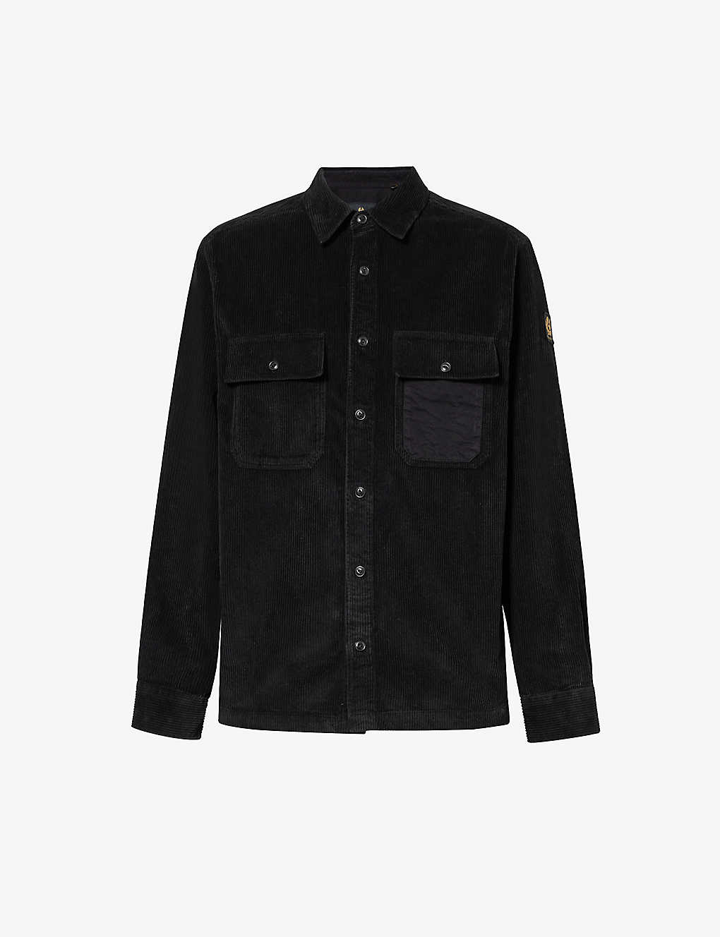 Belstaff Mens Black Fallgate Flap-pocket Corduroy-textured Cotton Shirt