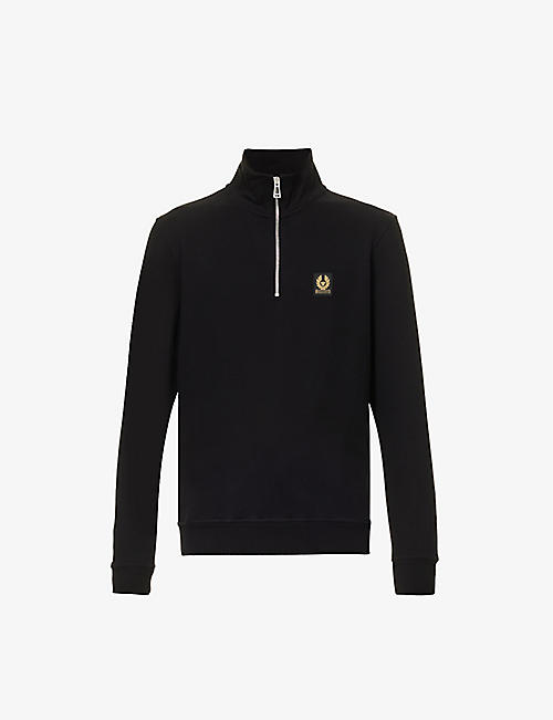 BELSTAFF: Logo-patch quarter-zip regular-fit cotton-jersey sweatshirt