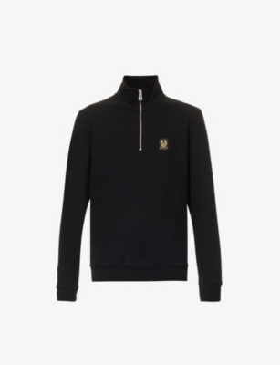 BELSTAFF BELSTAFF MEN'S BLACK LOGO-PATCH QUARTER-ZIP REGULAR-FIT COTTON-JERSEY SWEATSHIRT,68362240