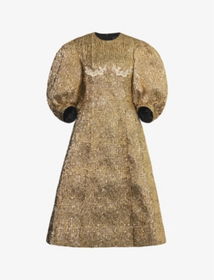 SIMONE ROCHA: Puffed-sleeve slip-pocket woven midi dress