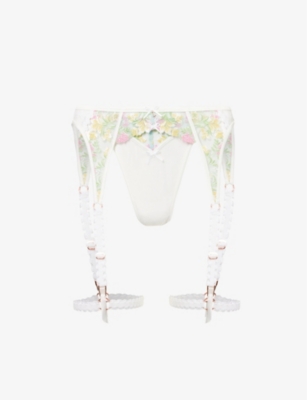 Lounge Underwear Womens White Azalea Floral-embroidered Two-piece Lace Set In White