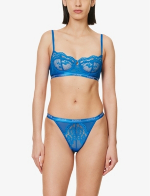 Shop Lounge Underwear Women's Cobalt Blue Blossom Stretch-lace Balconette Bra