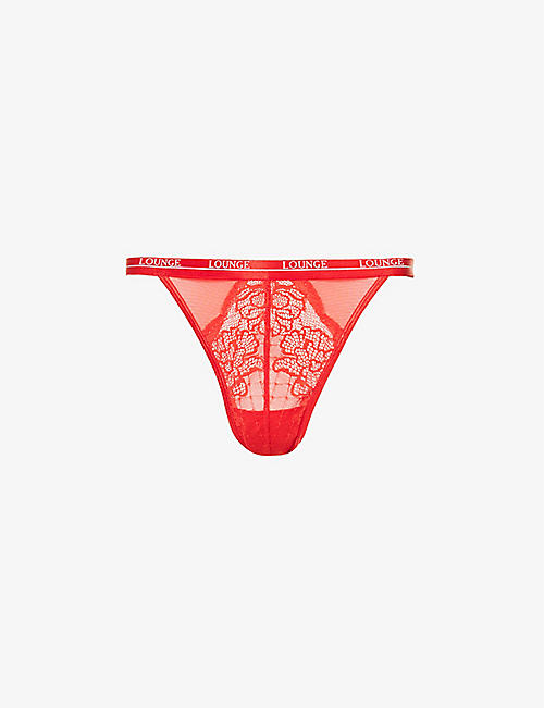 LOUNGE UNDERWEAR: Royal high-rise floral-lace stretch recycled-polyamide-blend thong