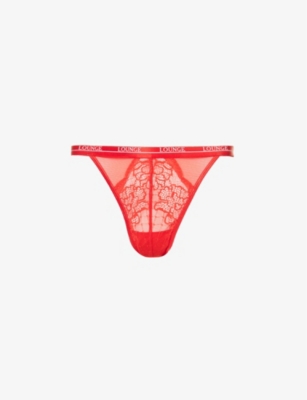 Lounge Underwear Womens Red Royal High-rise Floral-lace Stretch Recycled-polyamide-blend Thong