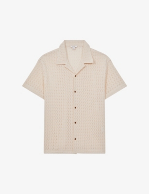 AllSaints Men's Cotton Classic Tagise Tiger Print Short Sleeve Shirt, Black, Size: L