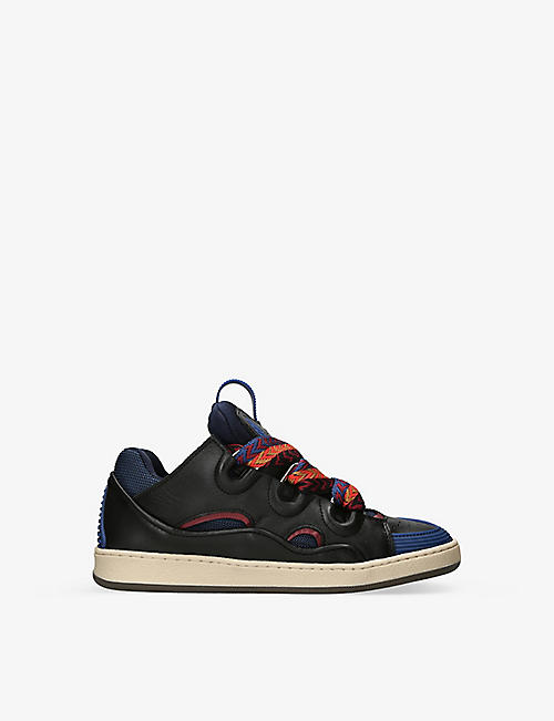 LANVIN: Crossover Chic oversized-lace leather trainers 6-9 years