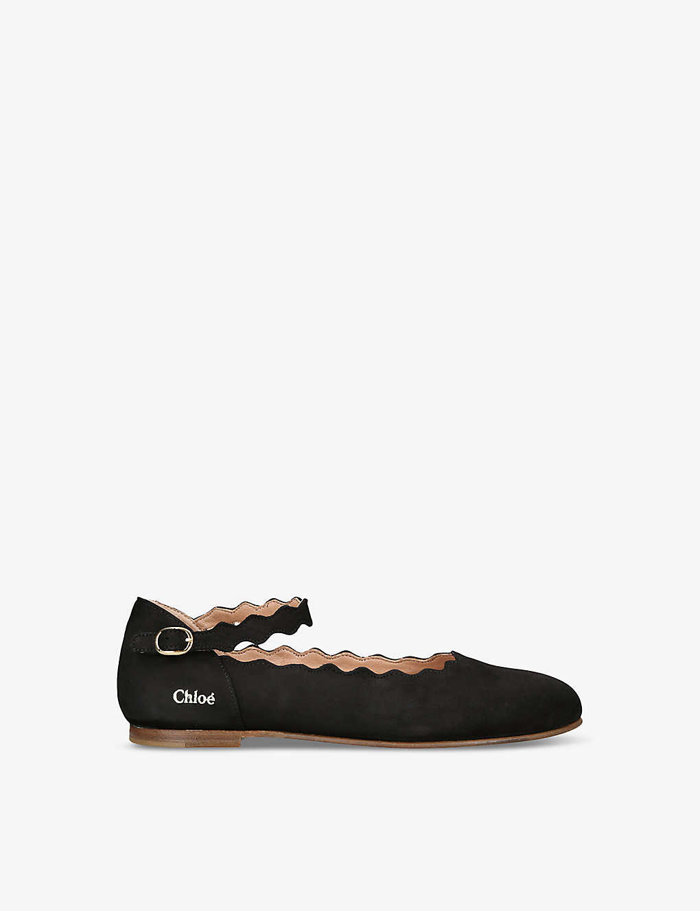 Chloé Kids' Leather Scalloped Ballet Flats In Black