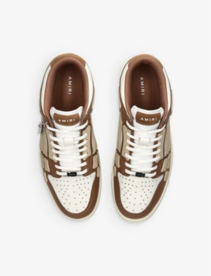 Shop Amiri Men's Brown/oth Skel Panelled Leather Low-top Trainers