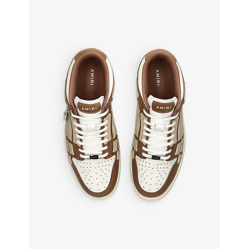 Shop Amiri Skel Panelled Leather Low-top Trainers In Brown/oth