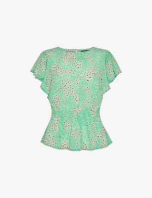Whistles Womens Multi-coloured Daisy Meadow Frill-sleeve Woven Top In Green/multi
