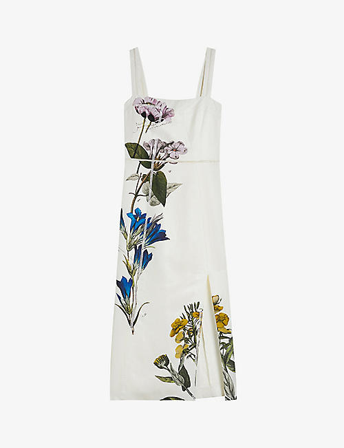 TED BAKER: Jasmmie square-neck floral-print woven midi dress