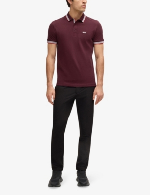 Hugo Boss Mens Medium Red Logo-embroidered Stripe Cotton-piqué Polo Shirt Xxl In Medium Red