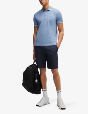Hugo Boss Boss Prout Tipped Cotton Piqué Polo In Open Blue