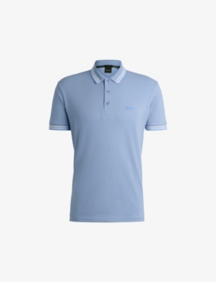Hugo Boss Boss Prout Tipped Cotton Piqué Polo In Open Blue
