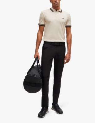 Hugo Boss Mens Open White Logo-embroidered Stripe Cotton-piqué Polo Shirt Xxl In Open White