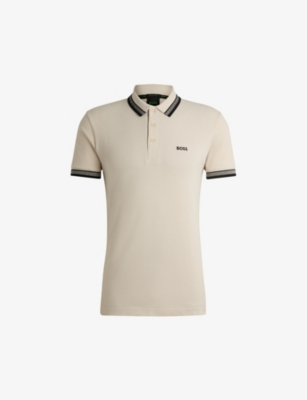 BOSS: Logo-embroidered stripe cotton-piqué polo shirt