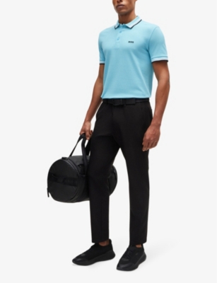 BOSS: Logo-embroidered stripe cotton-piqué polo shirt