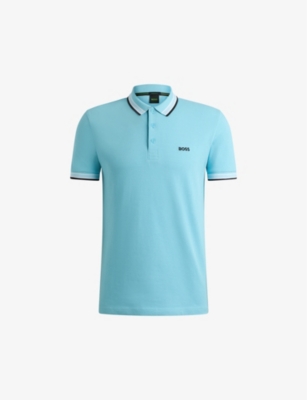 BOSS: Logo-embroidered stripe cotton-piqué polo shirt