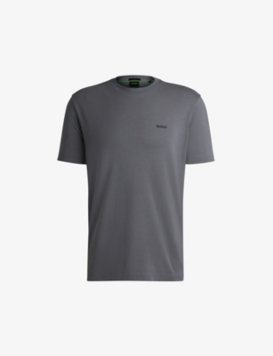 Hugo Boss Boss Mens Dark Beige Contrast-logo Print Regular-fit Stretch-cotton T-shirt In Dark Beige