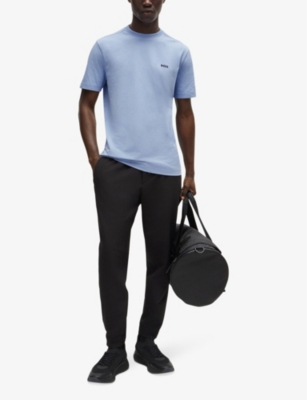 Hugo Boss Stretch-cotton Regular-fit T-shirt With Contrast Logo In Open Blue