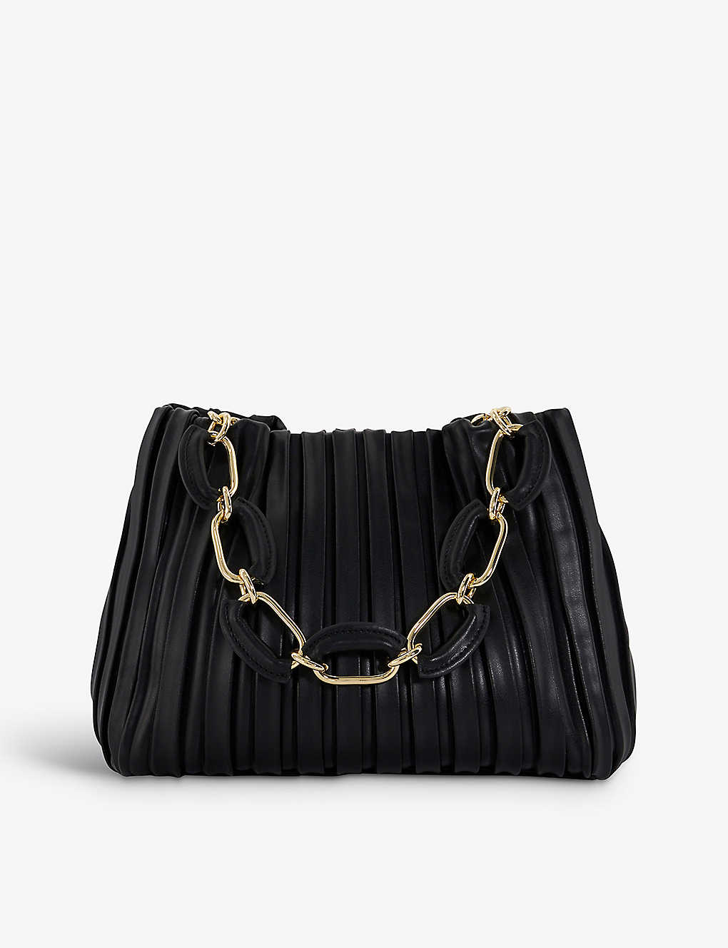 Dune Chain-strap Faux-leather Slouch Shoulder Bag In Black-plain Synthetic