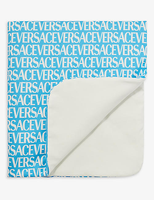 VERSACE: Logo-print cotton-piqué outdoor blanket 71cm x 63cm