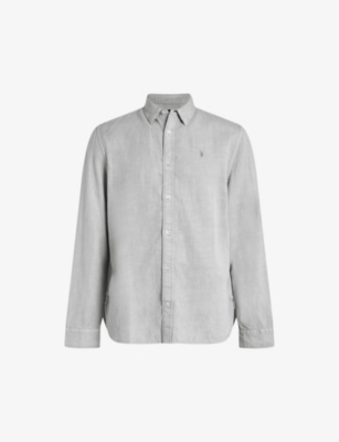 Shop Allsaints Men's Ash Grey Laguna Tonal-stitch Regular-fit Woven Shirt