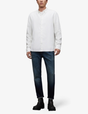Shop Allsaints Men's Optic White Laguna Tonal-stitch Regular-fit Woven Shirt