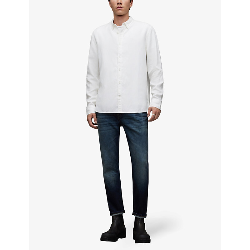 Shop Allsaints Men's Optic White Laguna Tonal-stitch Regular-fit Woven Shirt