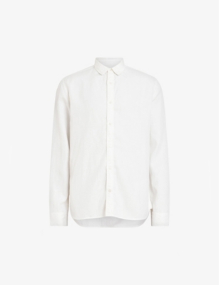 Shop Allsaints Laguna Tonal-stitch Regular-fit Woven Shirt In Optic White