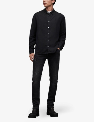 Shop Allsaints Men's Washed Black Laguna Tonal-stitch Regular-fit Woven Shirt