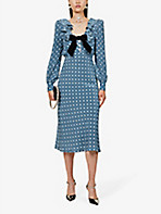ALESSANDRA RICH: Polka-dot patterned ruffle-neck regular-fit silk midi dress