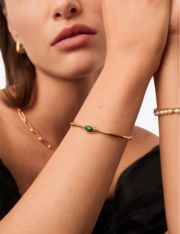 Mala 18ct yellow-gold plated brass and malachite cuff