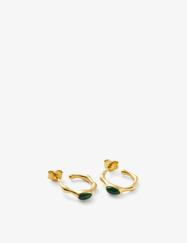 Mala 18ct recycled gold-plated brass and malachite hoop earrings