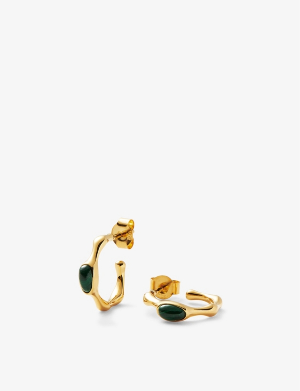 Mala 18ct recycled gold-plated brass and malachite hoop earrings