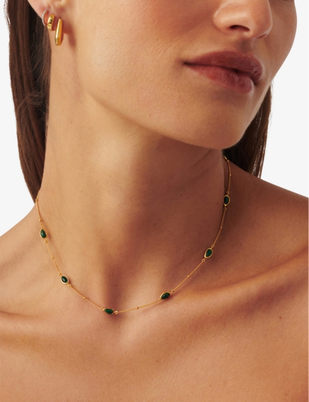 Mala 18ct yellow gold-plated vermeil recycled sterling-silver and malachite choker necklace