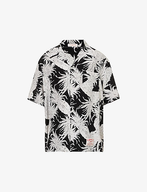 VALENTINO: Pineapple-print oversized-fit silk shirt