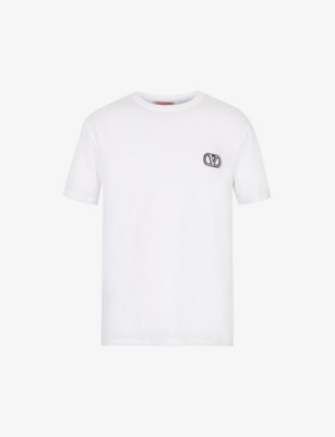 Shop Valentino Garavani Men's White Vlogo Brand-embroidered Cotton-jersey T-shirt