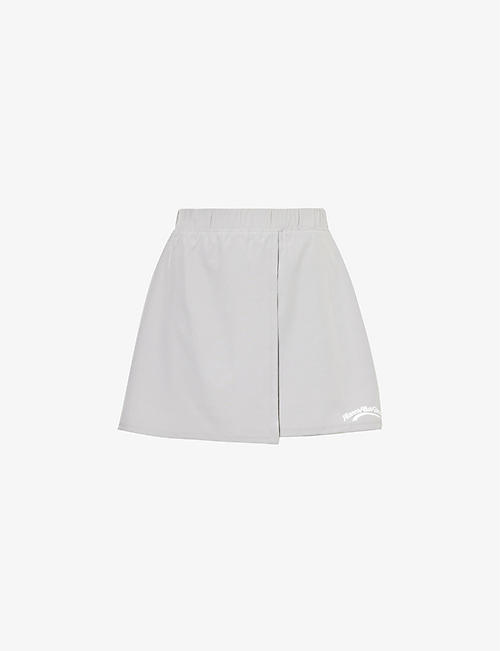 PLACES + FACES: Logo-print skirt-overlay stretch-woven shorts