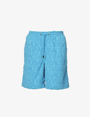 VERSACE: Logo-embellished relaxed-fit cotton-towelling shorts