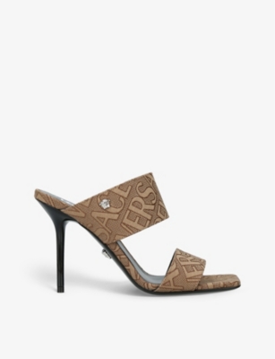 Versace Womens Mid Brown Medusa Logo-print Canvas Heeled Sandals In Mid Brown