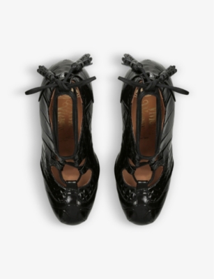 Shop Vivienne Westwood Womens Black Elevated Ghillie Croc-embossed Leather Platform Sandals