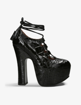 Shop Vivienne Westwood Women's Black Elevated Ghillie Croc-embossed Leather Platform Sandals