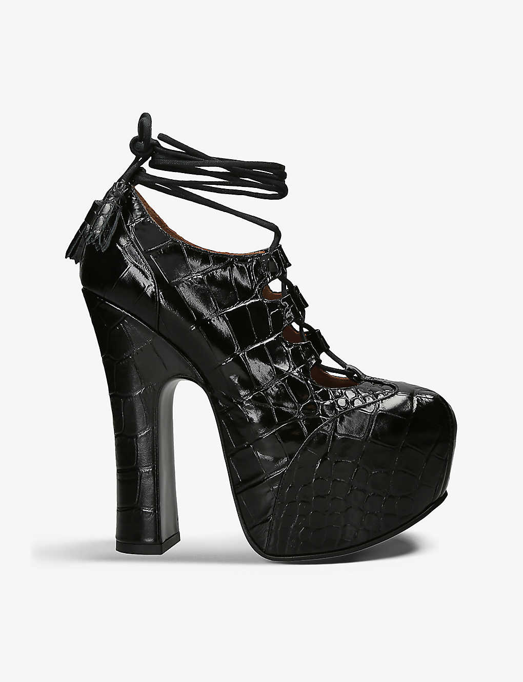 Shop Vivienne Westwood Women's Black Elevated Ghillie Croc-embossed Leather Platform Sandals