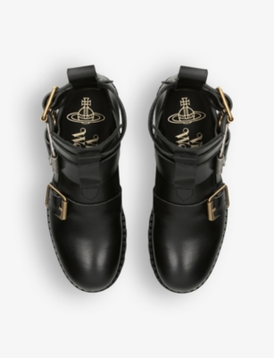 Shop Vivienne Westwood Rome Open-construction Leather Combat Boots In Black