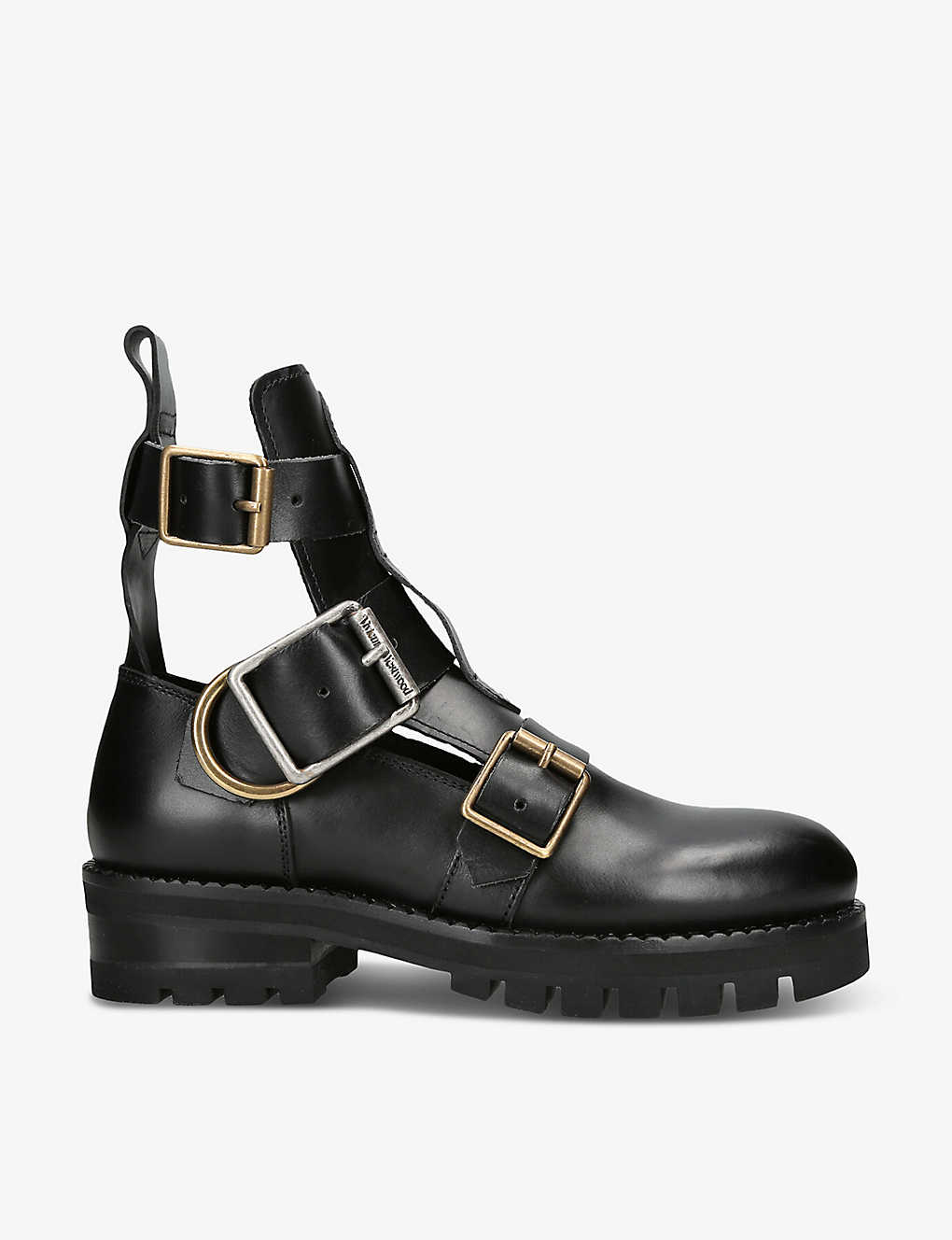 Shop Vivienne Westwood Rome Open-construction Leather Combat Boots In Black